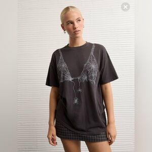 AE Oversized Halloween Graphic T-Shirt Spider Web Bra XS/S